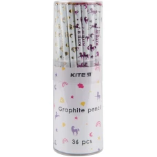 Олівець графітний з кристалом, білий корпус, 36шт, туба K22-059-1 Kite