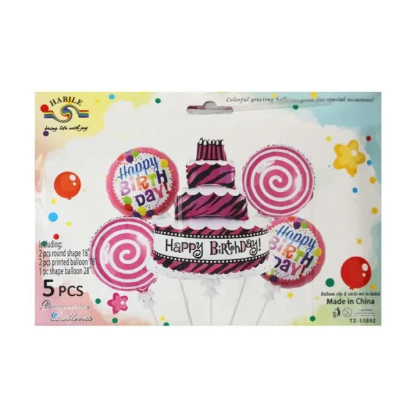 Набір кульок для вечірки 5 шт "Торт" happy birthdaу. Колір рожевий TZ-S5002