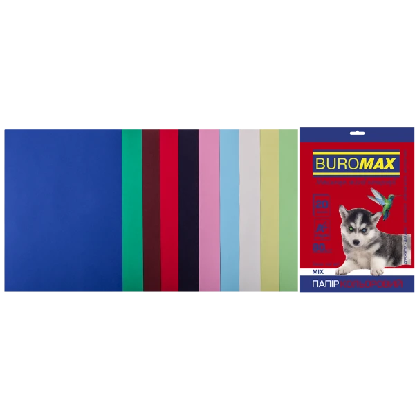 Набір кольорового паперу А4, 80г/м2, DARK+PASTEL, 10кол. 20арк. BM.27211120-99