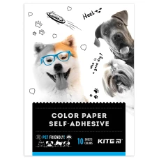 Папір кольоровий самоклейкий (10арк/10кол), А5 Kite Dogs K22-294