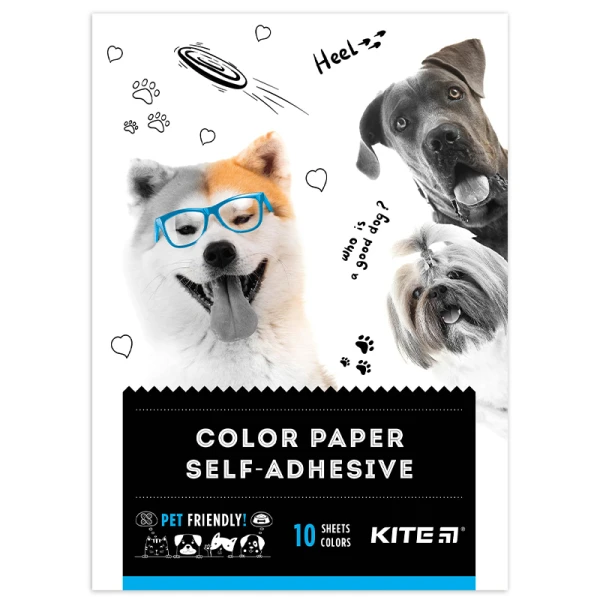 Папір кольоровий самоклейкий (10арк/10кол), А5 Kite Dogs K22-294
