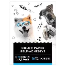 Папір кольоровий самоклейкий (10арк/10кол), А5 Kite Dogs K22-294