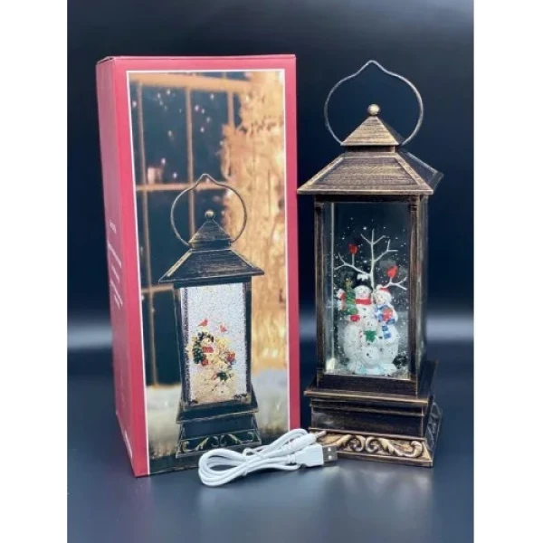 Декоративний фонарик "Christmas flasks" LED Сім'я сніговика +заряд USB 10,5х10,5см, 100175