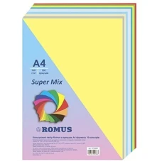 Папір кольоровий Super Mix, A4 160 г/м2, 10х10/100арк., R50966 Romus