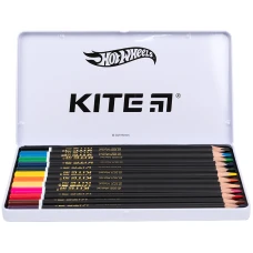 Олівці кол. тригранні, 12 шт., мет.пенал Hot Wheels HW21-058 Kite