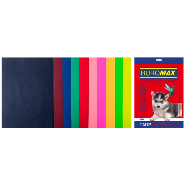 Набір кольорового паперу А4, 80г/м2, DARK+NEON, 10кол. 20арк., BM.2721020-99