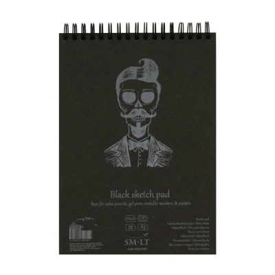 Альбом для рисунку на спіралі AUTHENTIC (black) А5 165г/м2 20л чорний папір Smiltainis