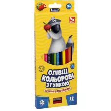 Олівці кольорові тригранні з гумкою + чинка - 12 кольорів 312119001-UA Школярик