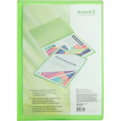 Дисплей-книга з кишенею, А4, 20 файлів, прозора зелена 1020-26-A