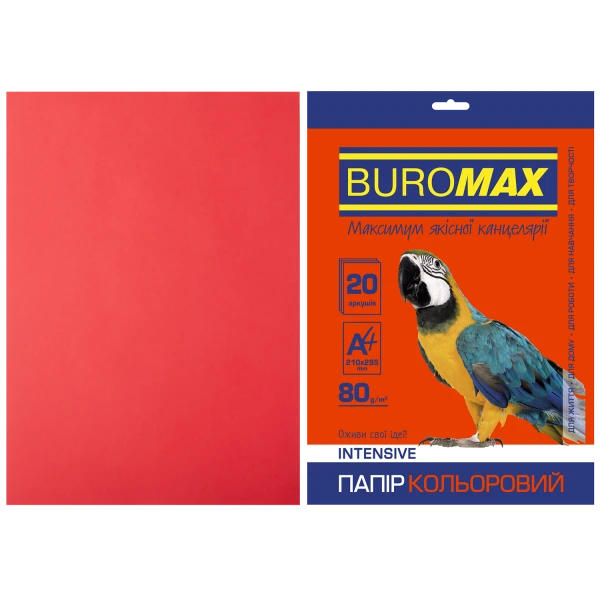Папір кольоровий А4, 80г/м2, INTENSIV, червоний, 20арк., BM.2721320-05