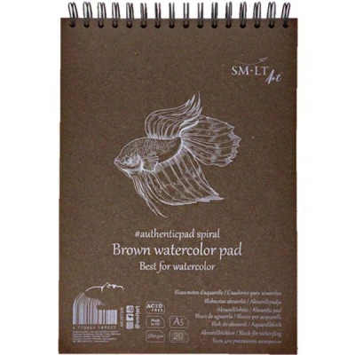 Альбом для акварелі на спіралі AUTHENTIC, A5, 280г/м2, 20л, коричневий колір, Smiltainis