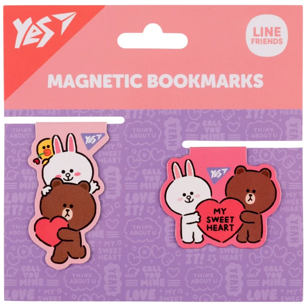 Закладки магнітні YES "Line Friends Sweet heart", 2шт, 708107