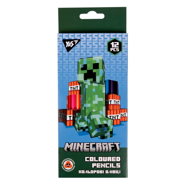Олівці кольорові тригранні, 12 шт. "Minecraft", 290701 YES