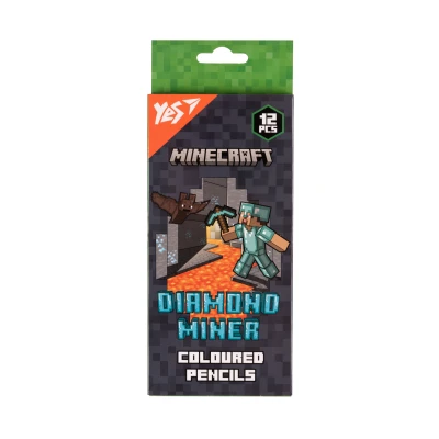Олівці кольорові тригранні, 12 шт. Minecraft. Diamond Miner, 290720 YES