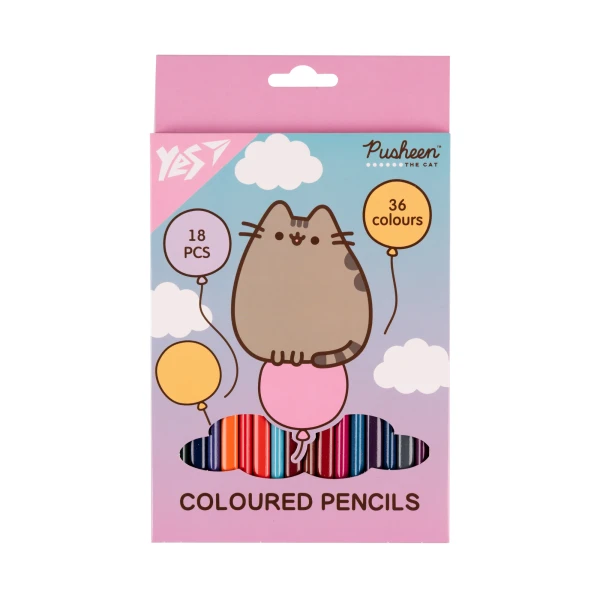 Олівці кольорові двосторонні, 18/36 шт., тригранні "Pusheen. Balloons", 290751 YES