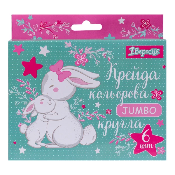 Крейда кольорова Jumbo, 6 шт., "Bunny" 400429, 1Вересня