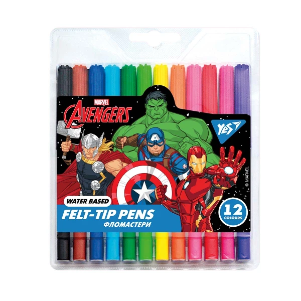 Фломастери 12 кол. Marvel.Avengers, на водній основі, 650474 YES (ТЕРМІН)