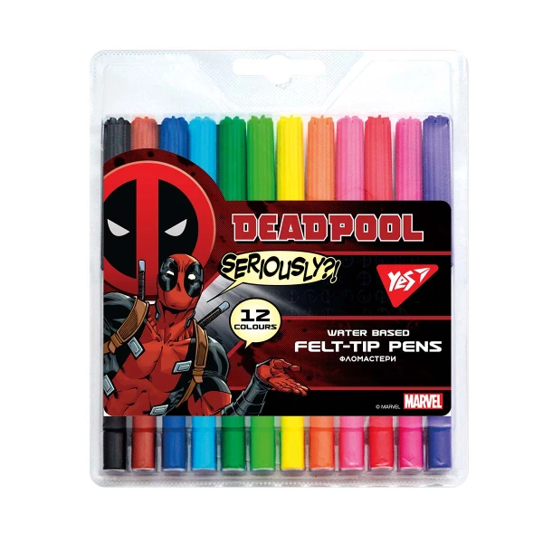 Фломастери 12 кол. "Marvel.Deadpool", на водній основі, 650477 YES (ТЕРМІН)