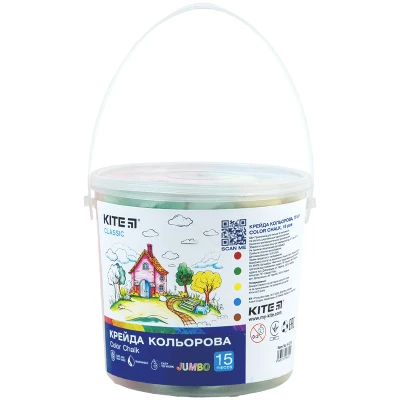 Крейда кольорова Jumbo, 15 шт. у відерці Kite Classic K-074