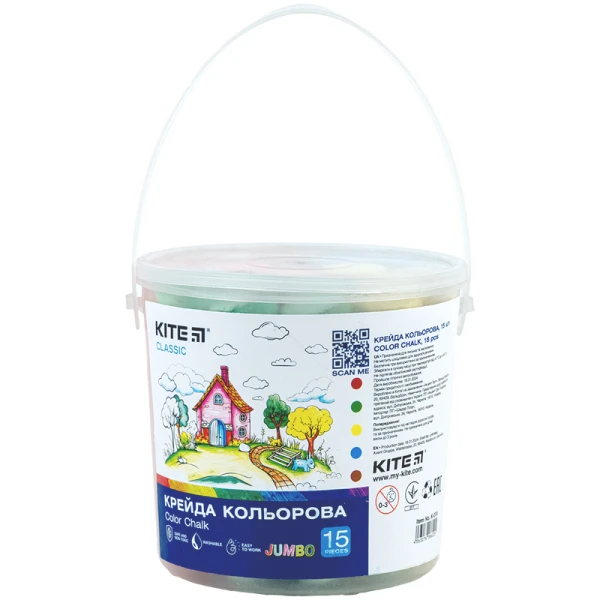 Крейда кольорова Jumbo, 15 шт. у відерці Kite Classic K-074
