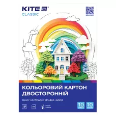 Картон кольоровий двостор. (10арк/10кол), А4 Kite Classic K-255