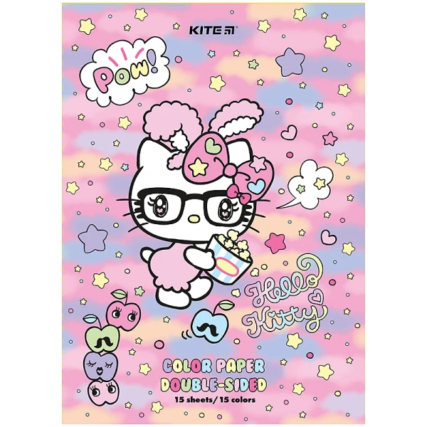 Папір кольоровий двостор. (15арк/15кол), А4 Hello Kitty HK24-250 Kite
