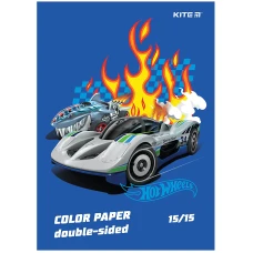 Папір кольоровий двостор. (15арк/15кол), А4 Hot Wheels HW24-250 Kite