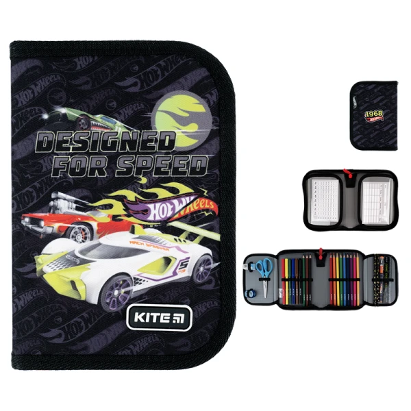 Пенал Kite 1 від., 2 відв., з наповненням HW24-622H Hot Wheels