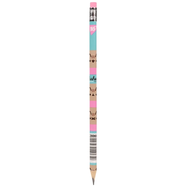 Олівець графітний тригранний з гумкою "Pusheen. Stripes", туба 36шт/уп., 280668 YES