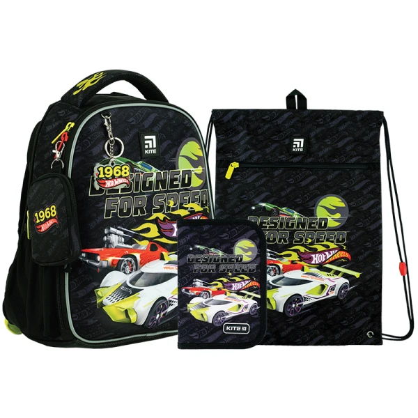 Набір рюкзак + пенал + сумка для взуття Kite SET_HW24-555S Hot Wheels