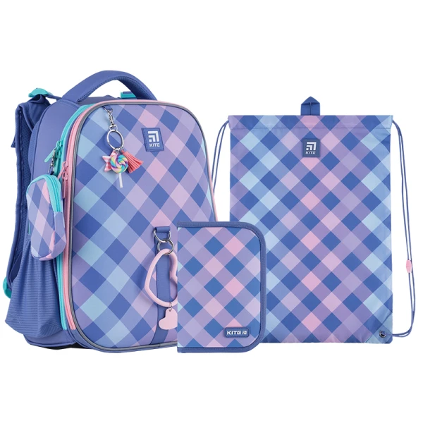 Набір рюкзак + пенал + сумка для взуття Kite SET_K24-531M-2 Purple Chequer