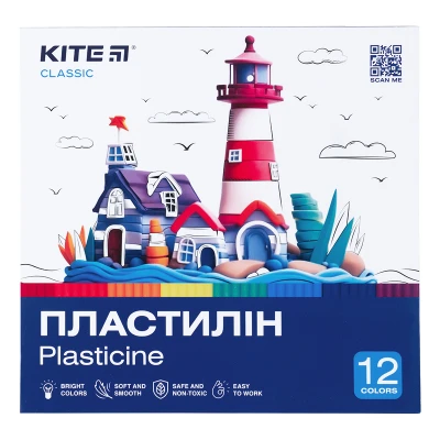Пластилін, 12 кольорів, 240 г. Kite Classic K-1086