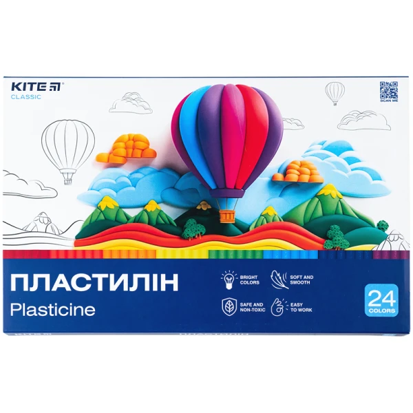 Пластилін, 24 кольори, 480 г. Kite Classic K-089