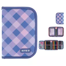 Пенал Kite 1 від., 2 відв.,з наповненням K24-622H-3 Purple Chequer