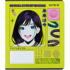 Зошит 12 арк., клітинка, софт тач + УФ лак, Kite Anime K24-232-1