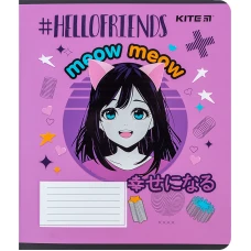 Зошит 12 арк., клітинка, софт тач + УФ лак, Kite Anime K24-232-1