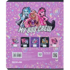 Зошит 12 арк., клітинка, УФ лак + глітер, Monster High MH24-232 Kite