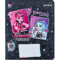 Зошит 12 арк., клітинка, УФ лак + глітер, Monster High MH24-232 Kite