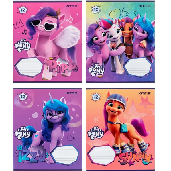 Зошит 12 арк., коса, УФ лак + глітер, My Little Pony LP24-235 Kite