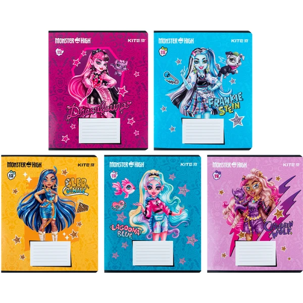 Зошит 12 арк., лінія, гібр. лак + УФ лак, Monster High MH24-234 Kite