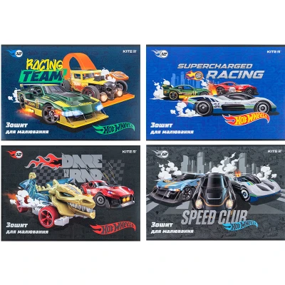 Зошит для малювання, 12 арк., скоба, гібр. лак + УФ лак,  Hot Wheels HW24-241 Kite