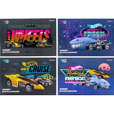 Зошит для малювання, 24 арк., скоба, софт тач + УФ лак, Hot Wheels HW24-242 Kite