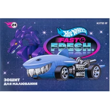 Зошит для малювання, 24 арк., скоба, софт тач + УФ лак, Hot Wheels HW24-242 Kite