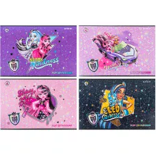 Зошит для малювання, 12 арк., скоба, УФ лак + глітер, Monster High MH24-241 Kite