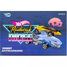 Зошит для малювання, 24 арк., скоба, софт тач + УФ лак, Hot Wheels HW24-242 Kite