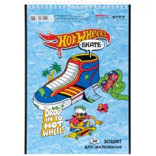 Зошит для малювання, 30 арк., спір., софт тач + УФ лак, Hot Wheels HW24-243 Kite