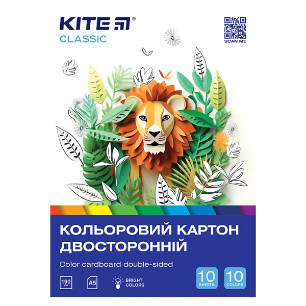 Картон кольоровий двостор. (10арк/10кол), А5 Kite Classic K-289