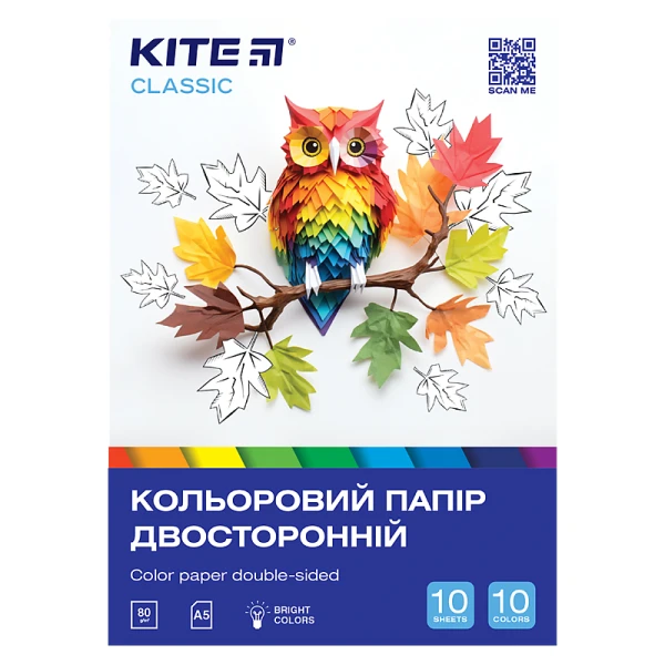 Папір кольоровий двостор. (10арк/10кол), А5 Kite Classic K-293