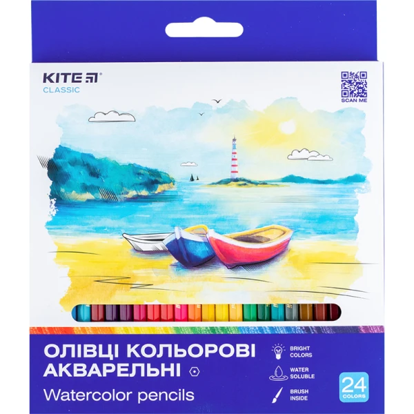 Олівці кольорові акварельні, 24 шт. Kite Classic, K-1050