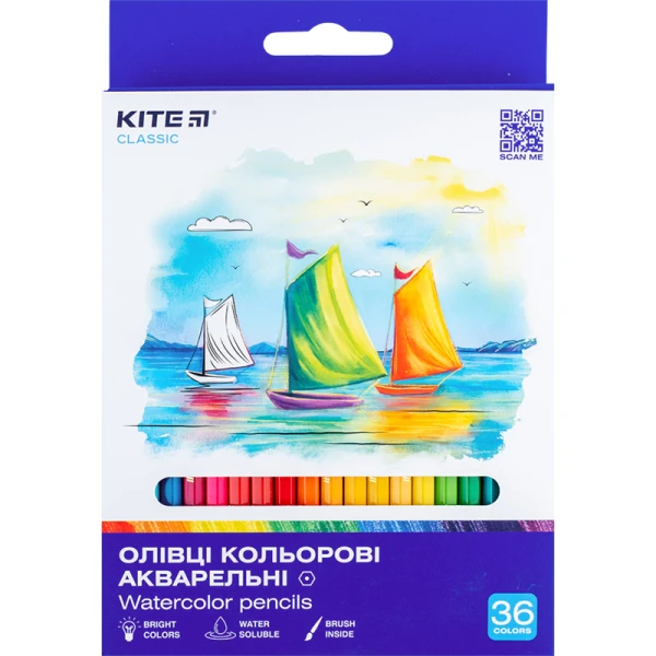 Олівці кольорові акварельні, 36 шт. Kite Classic, K-1052